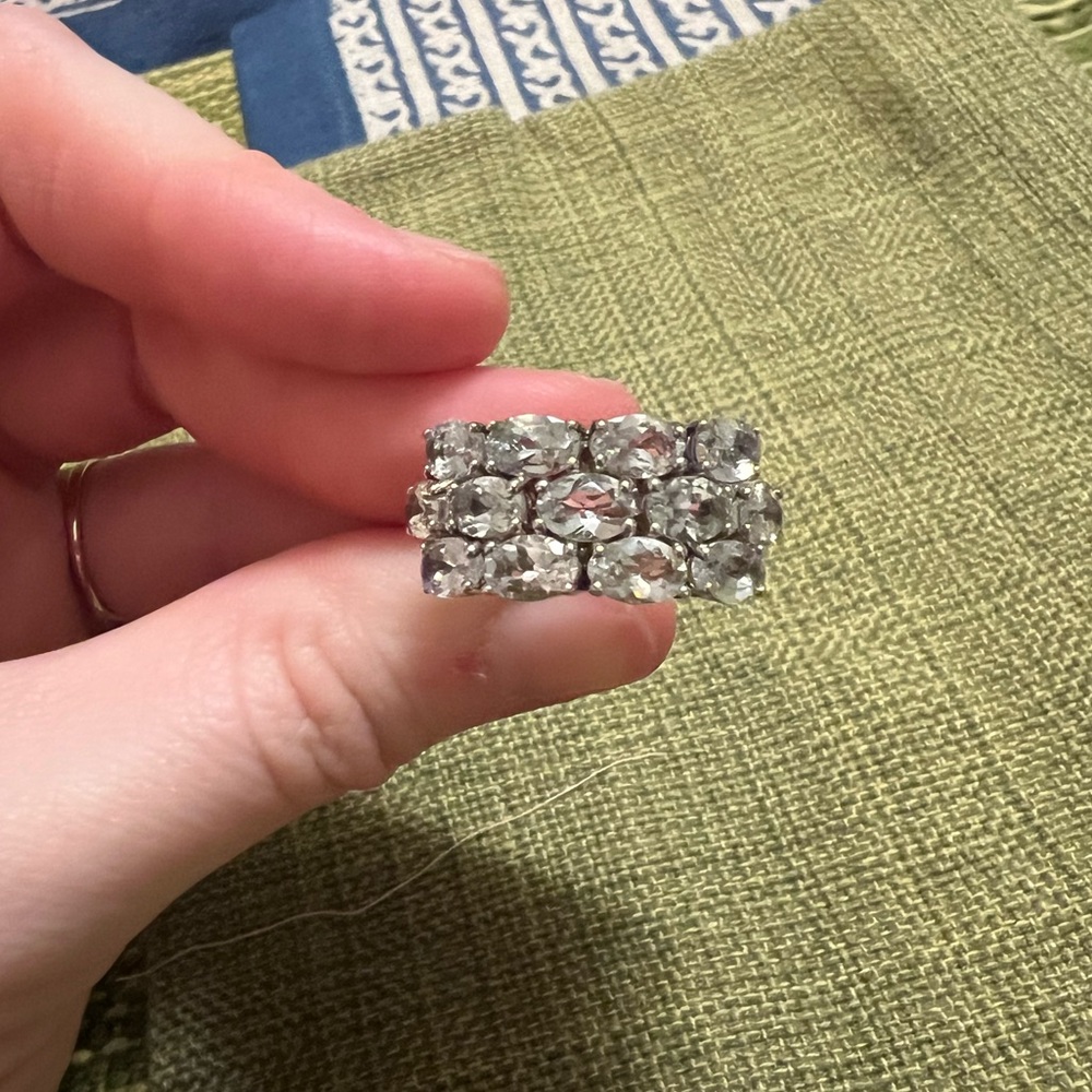 Zales Aquamarine and White Zircon Border Cluster Ring in Sterling Silver